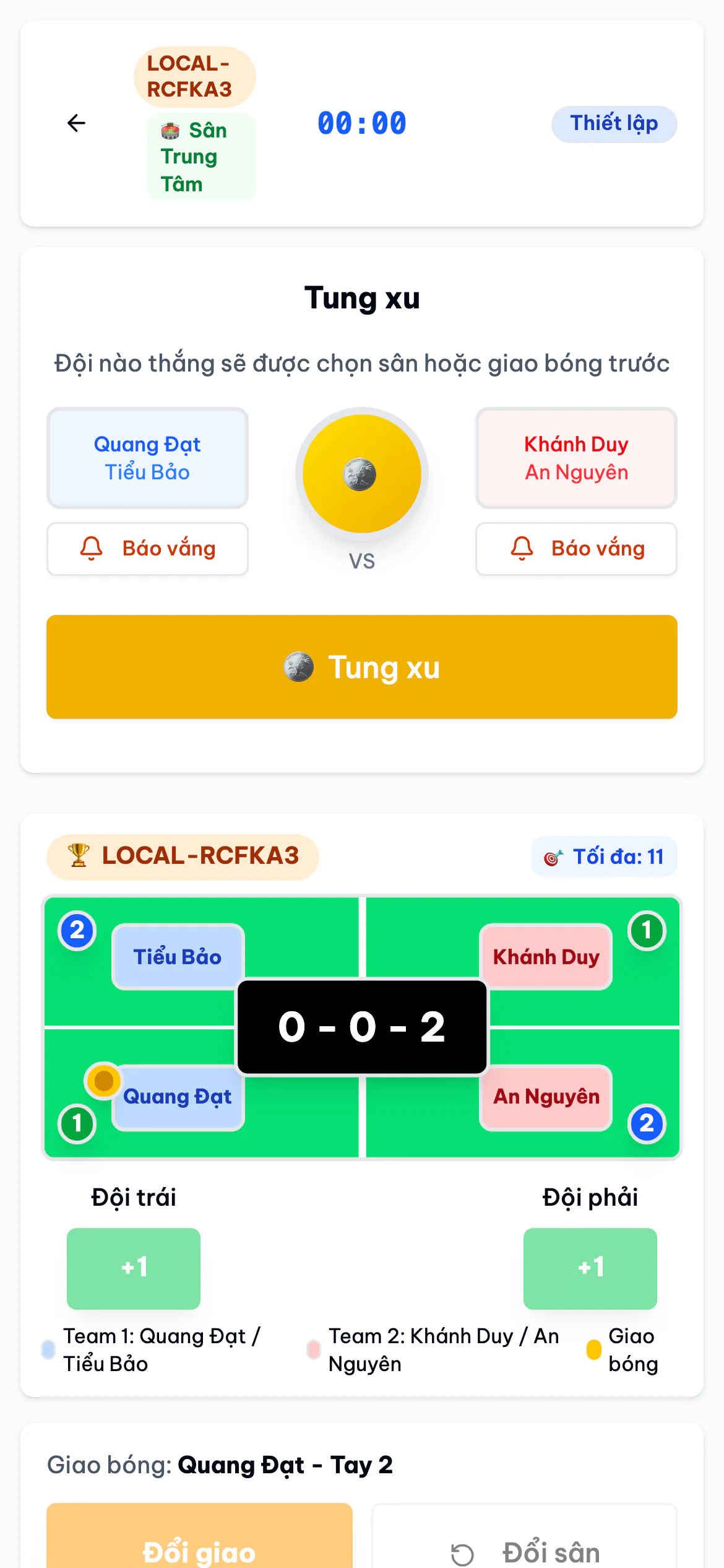 Màn hình chấm điểm của trọng tài trên điện thoại