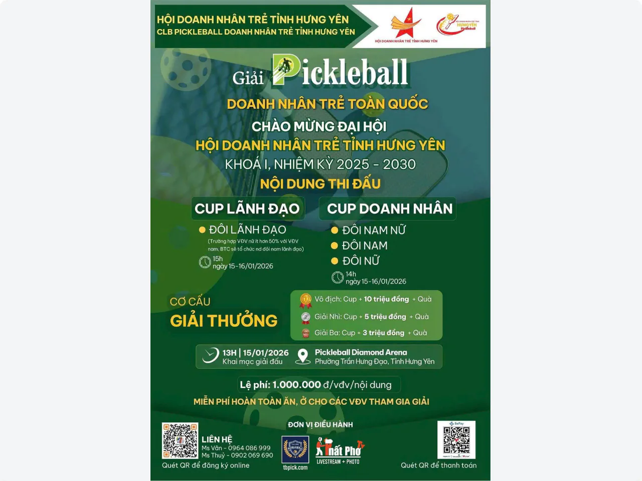 Giải Pickleball Doanh Nhân Trẻ Toàn Quốc