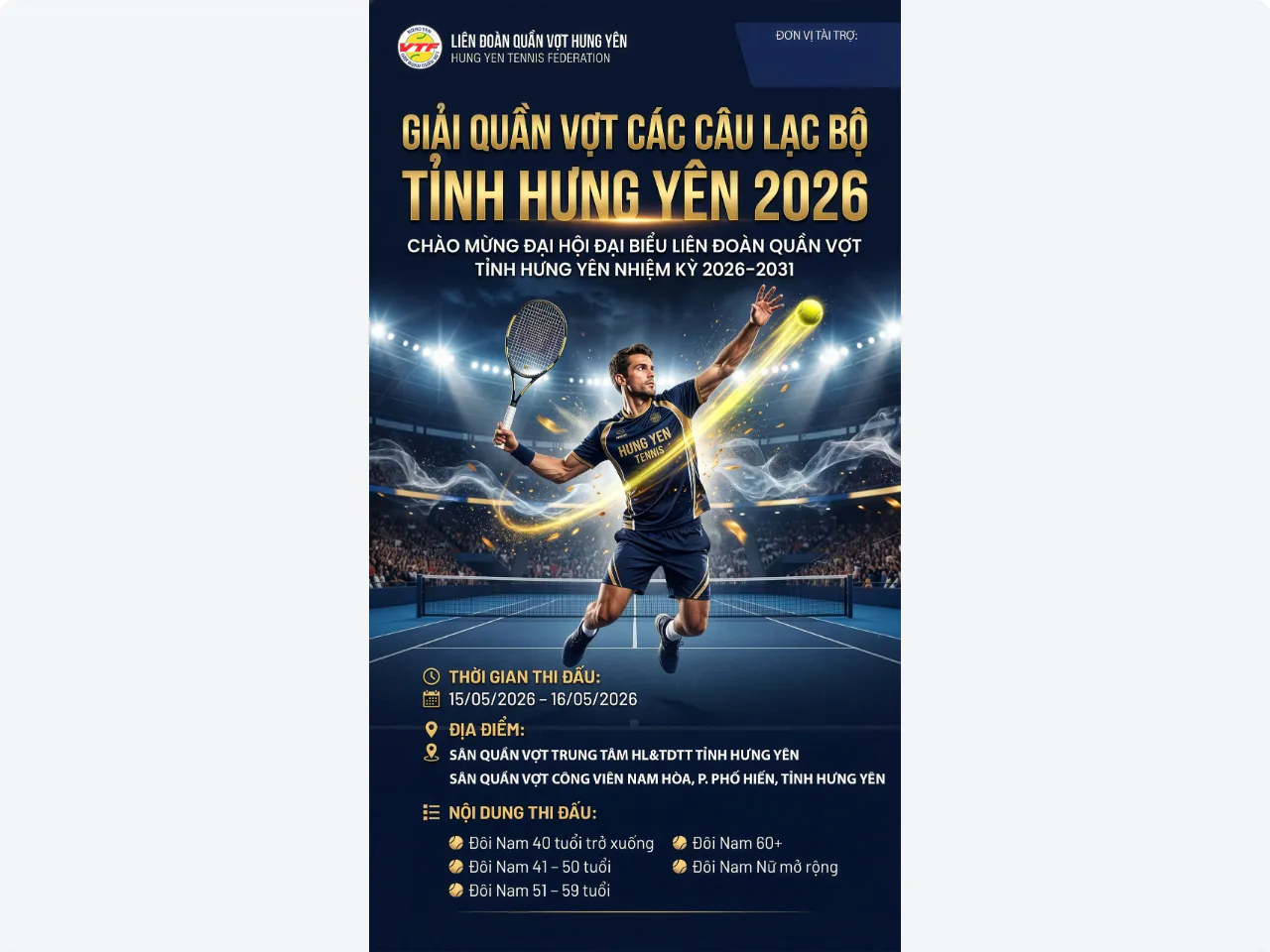Giải Quần Vợt Các CLB Tỉnh Hưng Yên 2026